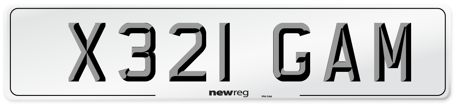 X321 GAM Number Plate from New Reg